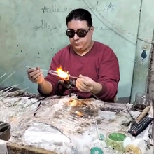 Load image into Gallery viewer, Handcrafted, Mouth Blown Glass Traditional Egyptian Oil Bottle
